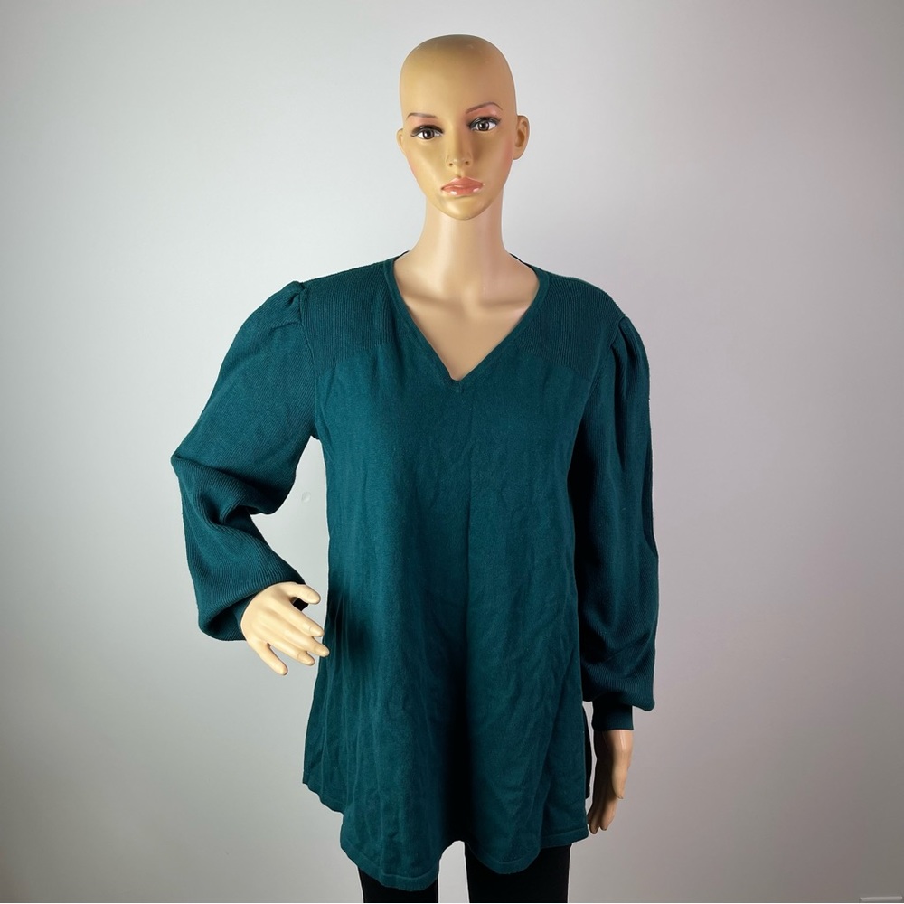 Green Statement Bell Sleeve V-neck Ruffle Blouse